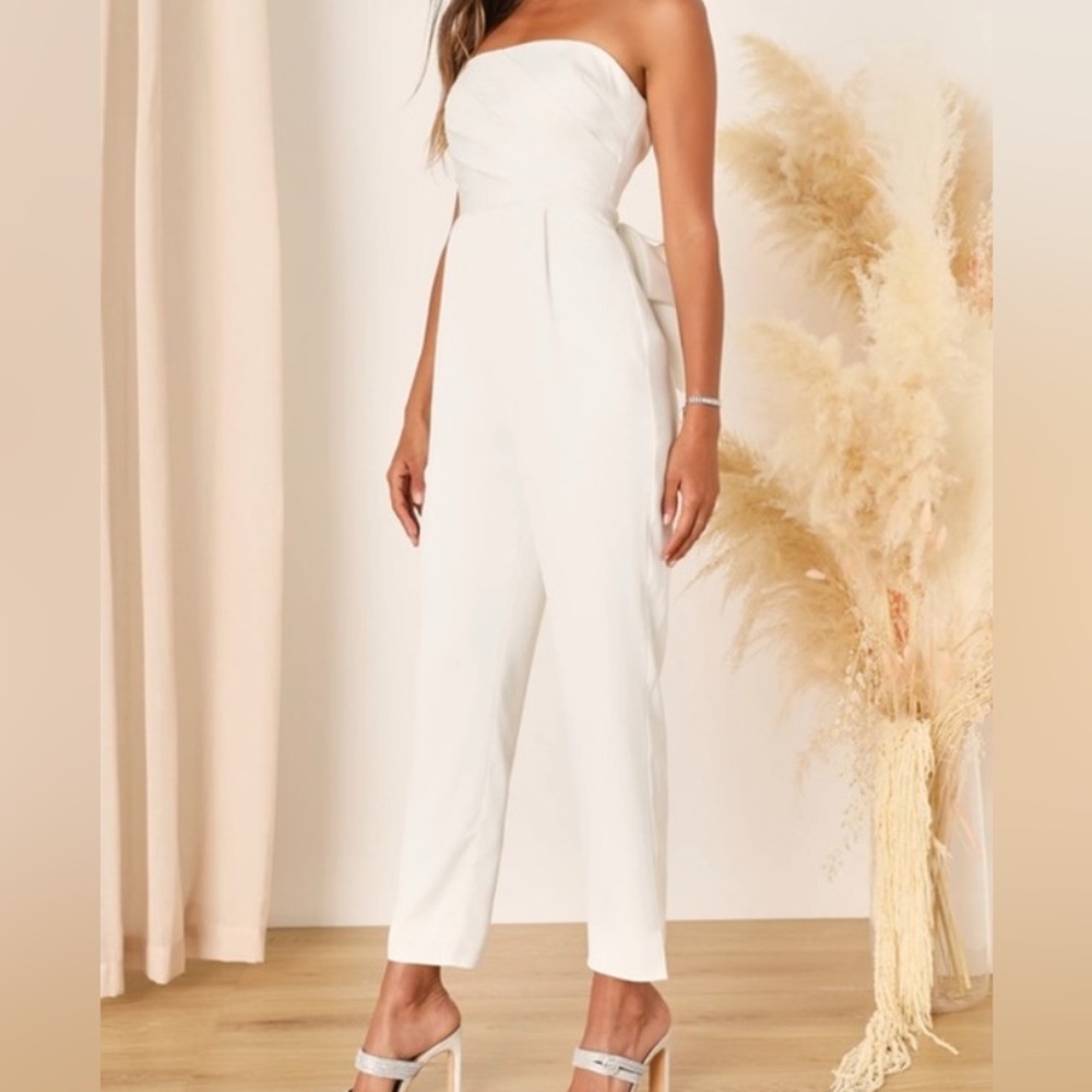 Lulus Strapless White Jumpsuit w/o Bow